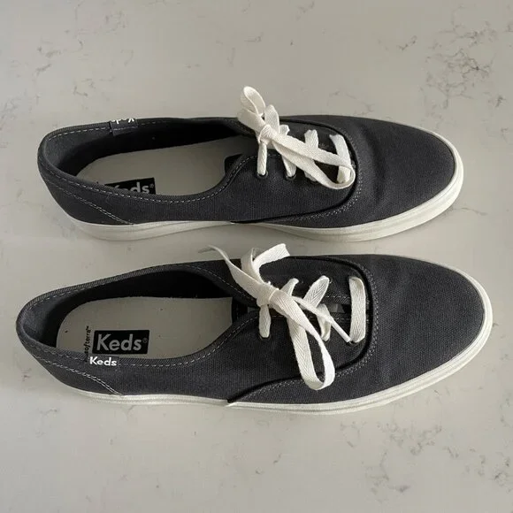 Keds Champion Lace Up Canvas Casual Sneakers w Softerra Black + White Sz 10 NWT - Picture 2 of 10